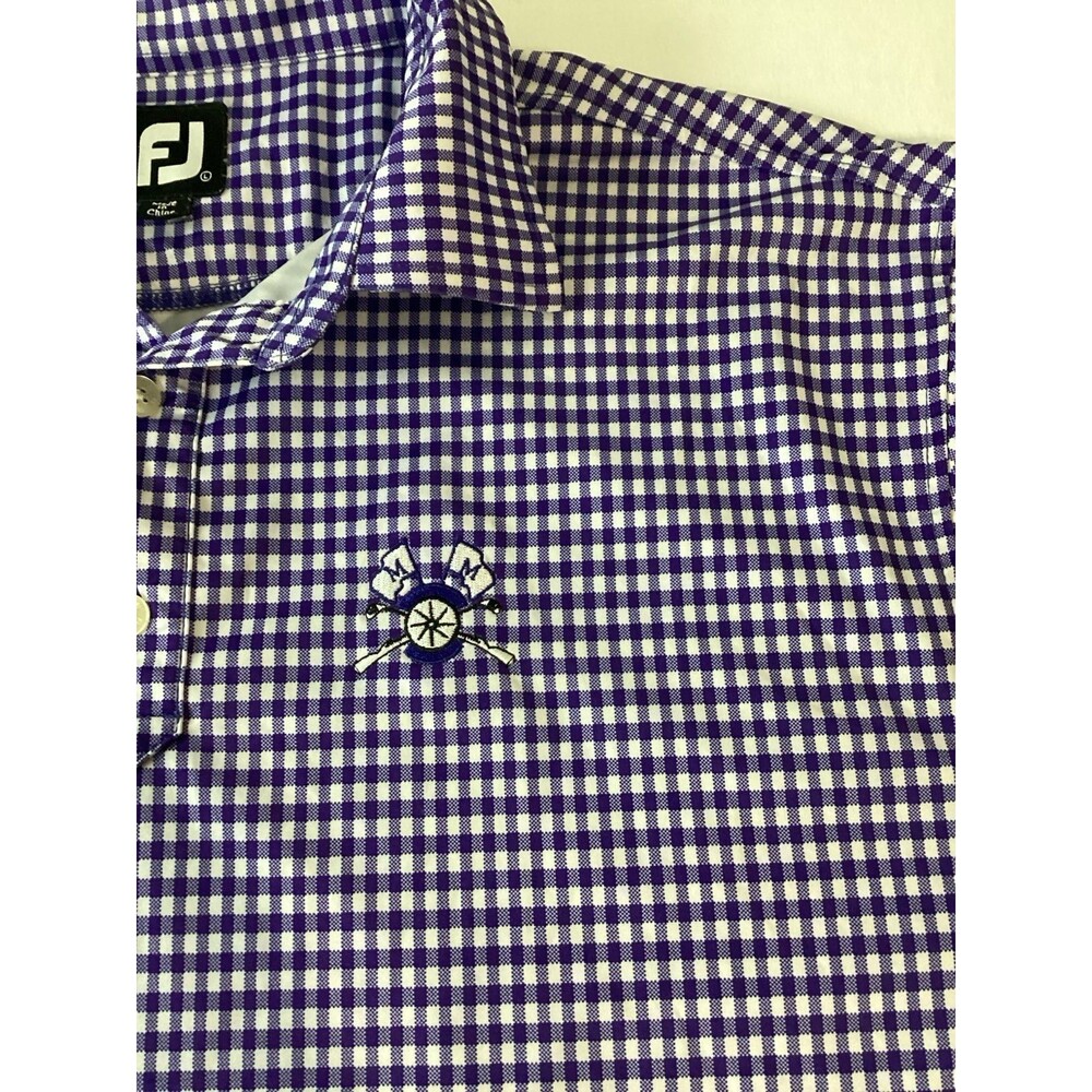 FootJoy Polo Shirt Men’s Size L Color Purple White Checkered Embroidered Golf - Picture 4 of 7